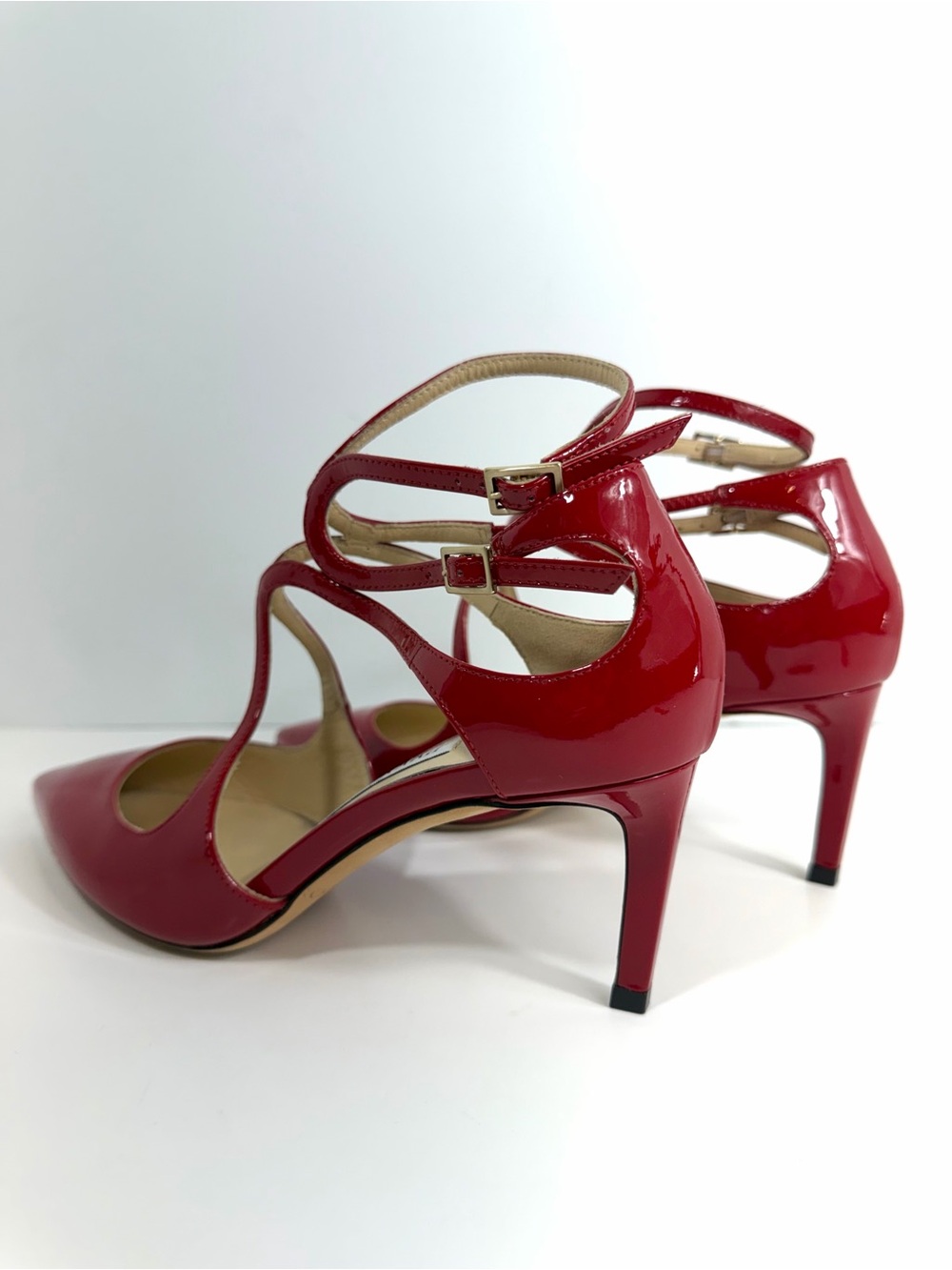 Jimmy Choo Red Patent Leather Strappy Pointed Toe Pumps - Size 36 - Picture 8 of 13